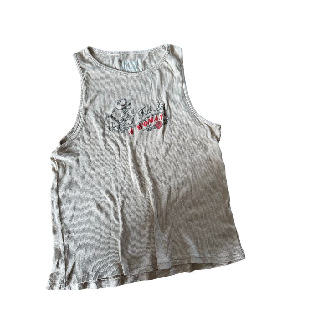 Shania Twain tan “Man I Feel Like a Woman”‎ graphic ribbed tank top